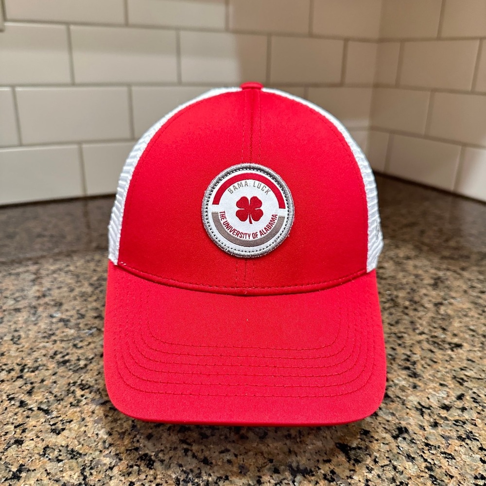 Alabama Crimson Tide Black Clover Bama Luck Trucker Snapback Hat Red White